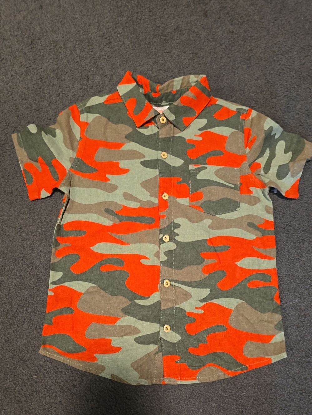 wonder nation Orange & Green Camo Short Sleeve Button-Down Shirt